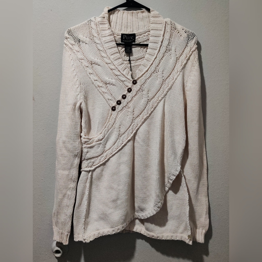 Pure Handknit All About Her Cream Cable Knit Sweater XS/S NWT